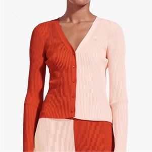 STAUD Cargo Two Tone Cardigan - Ribbed Colorblock Shoko
